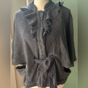 Women Gap free size vintage fleece charcoal grey button front belted poncho top